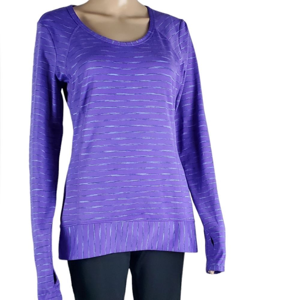 Athleta Purple Striped Long Sleeve Athletic Top